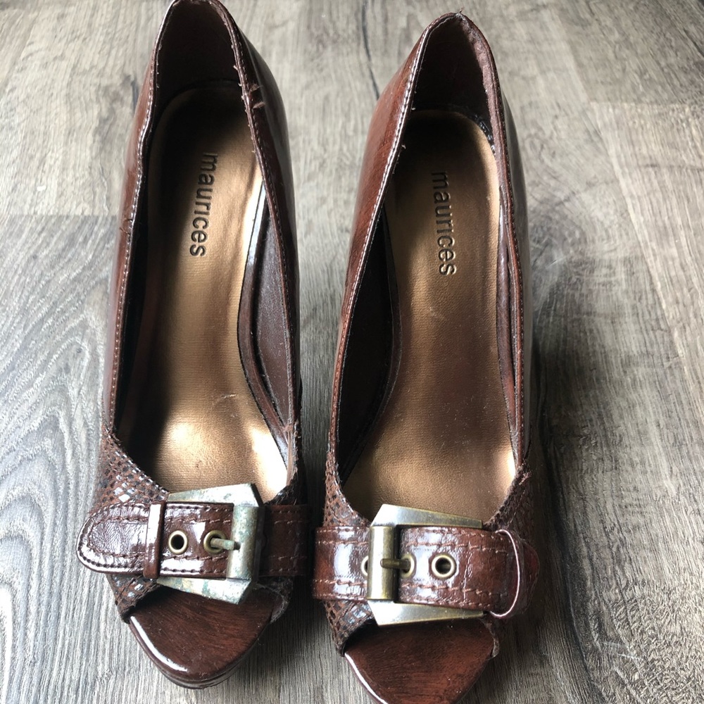 Brown open toe high heels